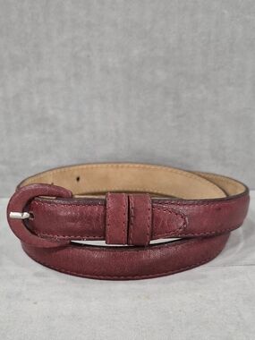 Astor skinny belt women's medium burgundy supple leather snap on covered buckle